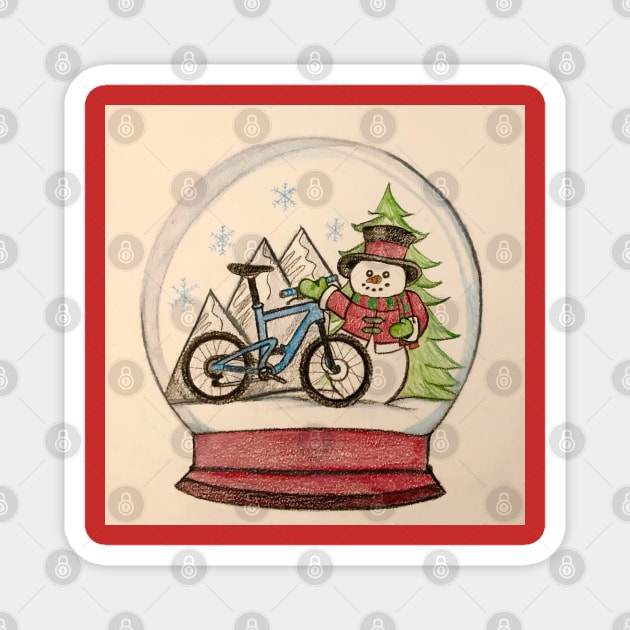 MTB,Snowman Snow Globe Magnet by DesignsByE.