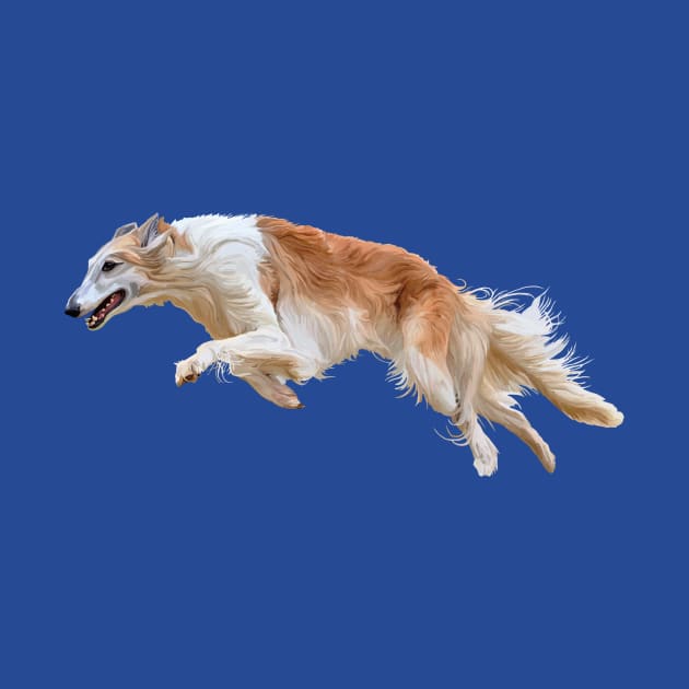 Running White and Tan Borzoi Dog by Art by Deborah Camp