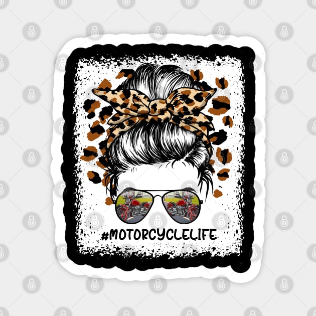 Biker Hair Don't Care Biker Women Messy Bun Mother's Day Magnet by Gendon Design