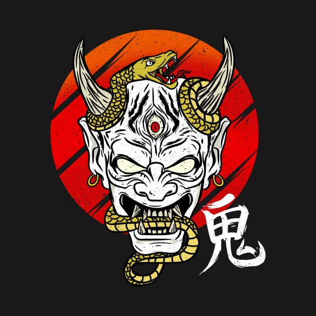 Japanese Devil Art Mask Demon Oni Harajuku T-Shirt by biNutz