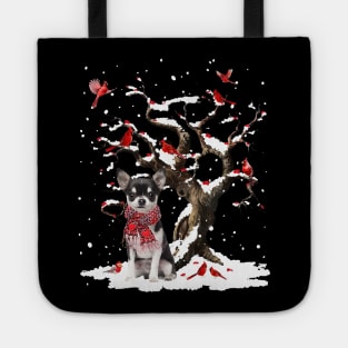 Black Chihuahua Scarf Cardinal Snow Christmas Tote