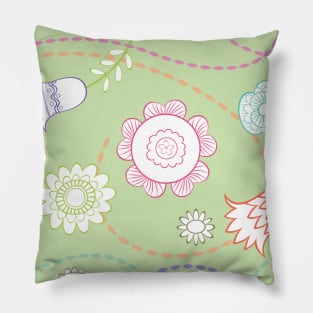 Green Country Flower Pattern Pillow