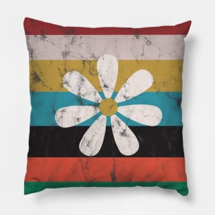 Big Daisy on Groovy Stripes Retro Design Pillow