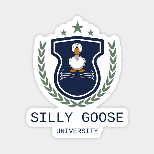 Silly Goose University - Angry Cartoon Goose Blue Emblem With Green Details Magnet by Double E Design