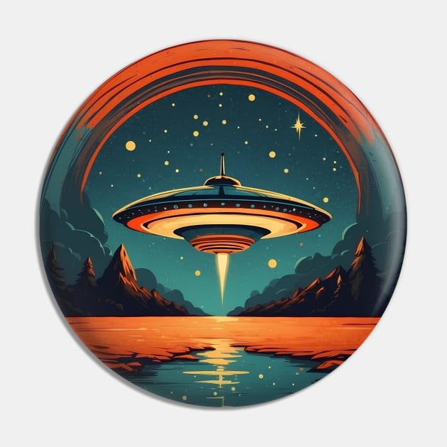 Beautiful Starry Night UFO Invasion Pin by VivaLaRetro