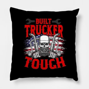 Built Trucker Tough Big Rig Driver American Flag Pillow