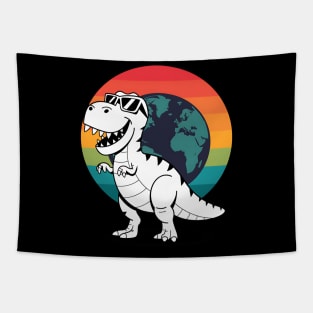 Kids Earth Riding Trex Sunset Dinosaur Boys Kids Tapestry