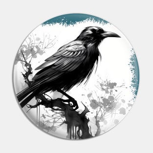 Wise Crow Dark Watercolor Pin