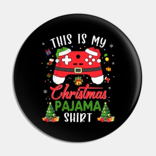 This is My Christmas Pajama Santa Hat Gamer Video Game Games T-Shirt Pin