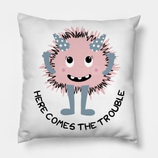 Here comes the trouble monster character Pillow