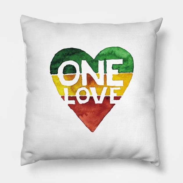 One Love Music Rasta Reggae Heart Peace Roots Pillow by backlessprojector