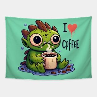 Cute swamp monster coffee lover Tapestry