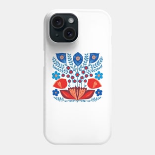 Blue and red floral scandinavian folk art Phone Case