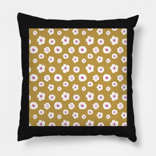 White and pink flowers in yellow Pillow