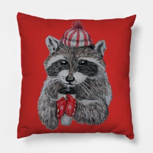 Raccoon's Cozy Winter Pillow