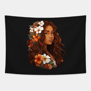 Beautiful Island Girl Native Hawaiian Illustration Tapestry