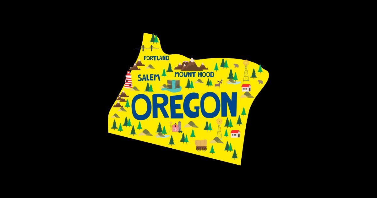 Oregon State USA Illustrated Map Oregon Sticker TeePublic