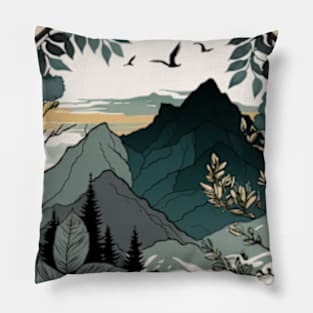 beautiful mountain view, vintage style Pillow