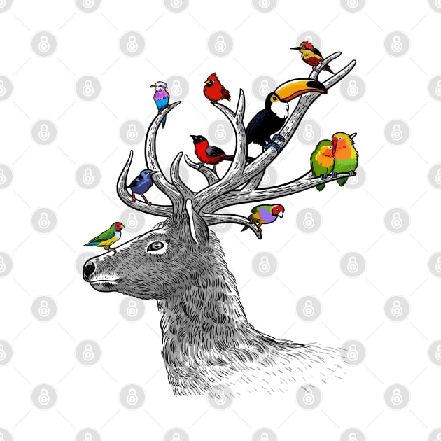 Deer with tropical birds by albertocubatas