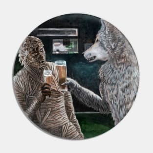 Mummy and Werewolf Happy Hour Drinking Beer Pin