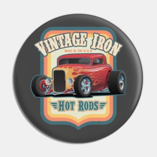 Vintage Iron Hot Rods Retro Style Automotive Art Illustration Pin