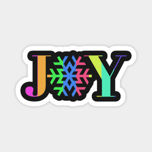 JOY - Bright Stripe Snowflake - on Black Magnet