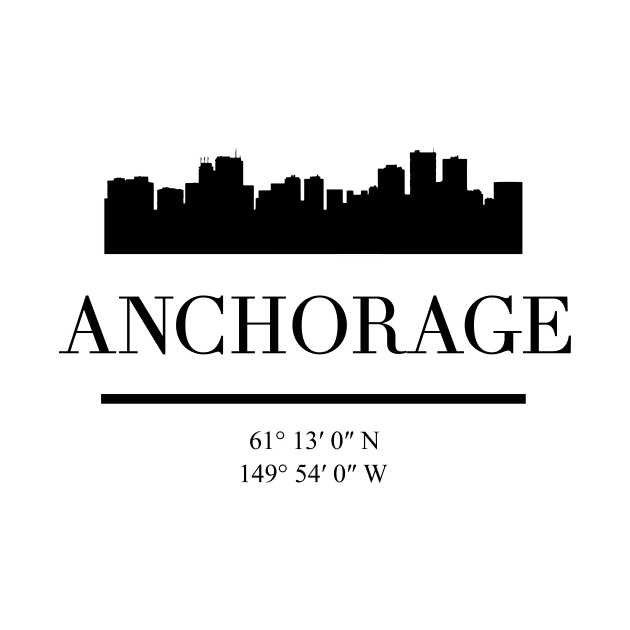 ANCHORAGE ALASKA BLACK SILHOUETTE SKYLINE ART by deificusArt