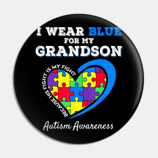 Grandma Grandpa I Wear Blue For My Grandson Autism Awareness Pin