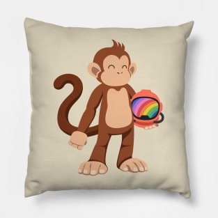 Monkey astronaut rainbow helmet Pillow