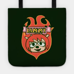 Mudwizard draws the firey red lammy crest-badge / um jammer lammy sheep girl Tote