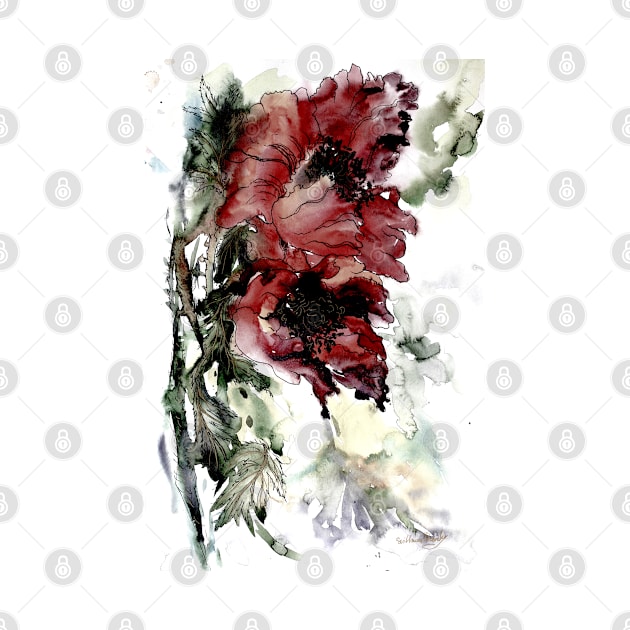 Dark Poppy Watercolor Painting by SvitlanaProuty