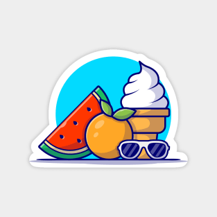 Watermelon, Orange, Ice Cream And Glasses Cartoon Vector Icon Illustration Magnet