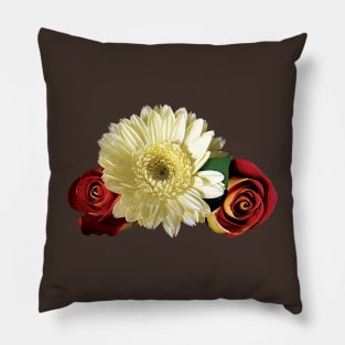 Daisies - White Gerbera Daisy with Rosebuds Pillow