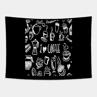 I Love Coffee Fun White Line Illustration Tapestry