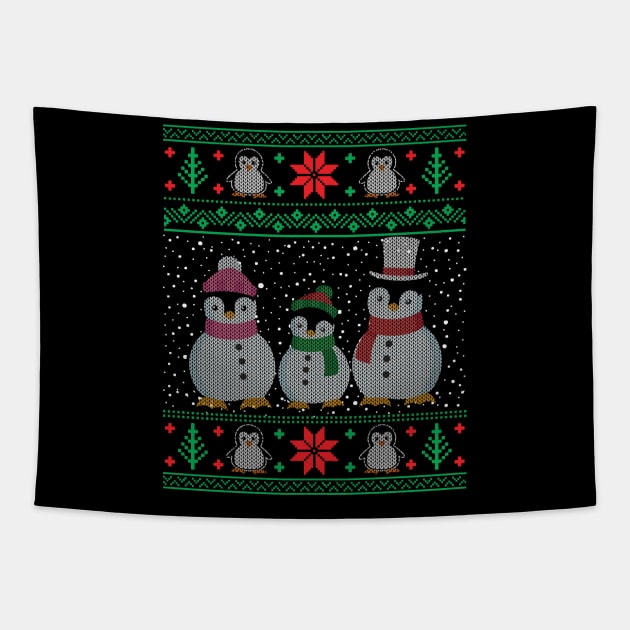 Funny Cute Penguin Lovers Snowman Xmas Ugly Christmas Sweater Tapestry by mrsmitful01