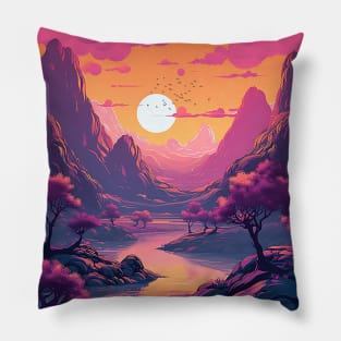 Sunset - otherworldly planet Anime Style Pillow