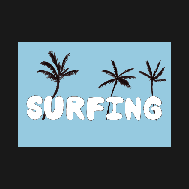 Surfing Lettering with Palm Trees and a Retro Blue Background by Sandraartist