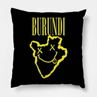 Vibrant Burundi Africa x Eyes Happy Face: Unleash Your 90s Grunge Spirit! Smiling Squiggly Mouth Dazed Smiley Face Pillow