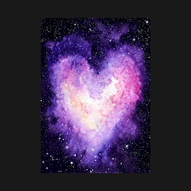 Watercolor Heart Shape Nebula and Outer Space by Cordata