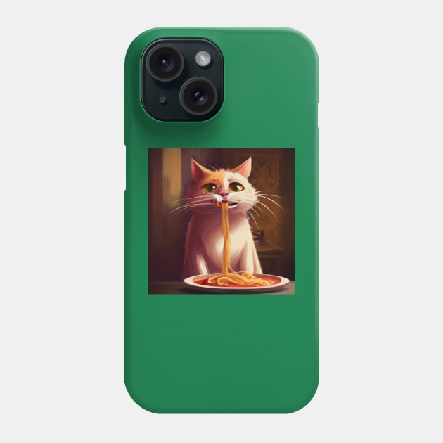 cute cat eating spaghetti Phone Case by Strange-desigN