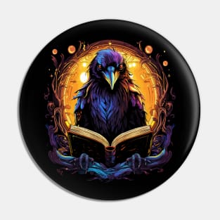 Crow Reads Book Pin