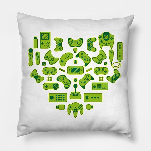 Love Gamers Green Pillow by Daribo