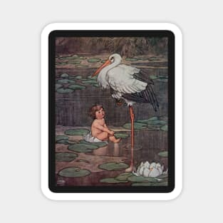 Baby and Stork Vintage Fairy Tale Illustration Magnet