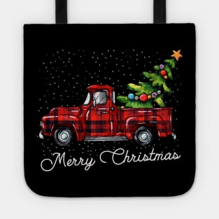 Red Buffalo Plaid Pickup Truck with Tree Merry Christmas Tote