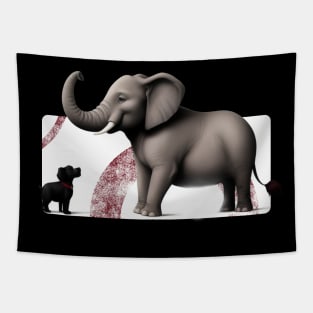 Whimsical Elephant and Black Dog Funny Conversation Tapestry