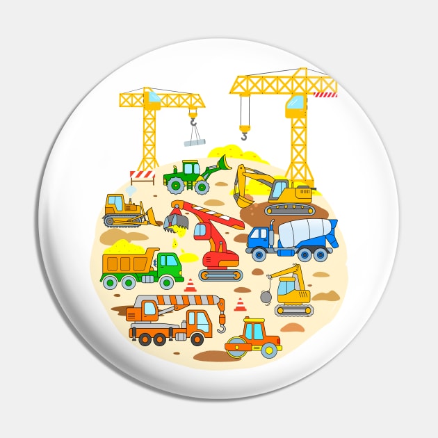 Construction Vehicle Design with Trucks Digger Bulldozer Cranes Pin by samshirts