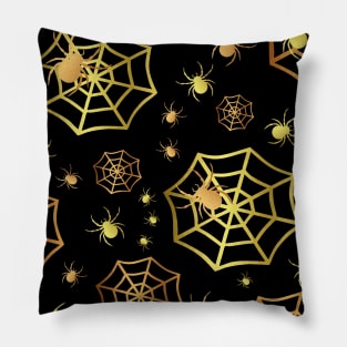 Happy Halloween Creepy  Spiders In Gold Pillow