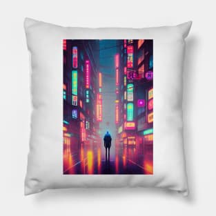 Man Tokyo Neon Anime Japan Rainy Night Street Vibes <3 Pillow