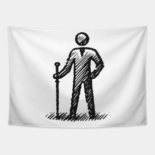 Stick Figure man in black ink Tapestry