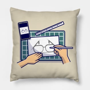 Hand Sketching Glasses On Paper Cartoon Pillow